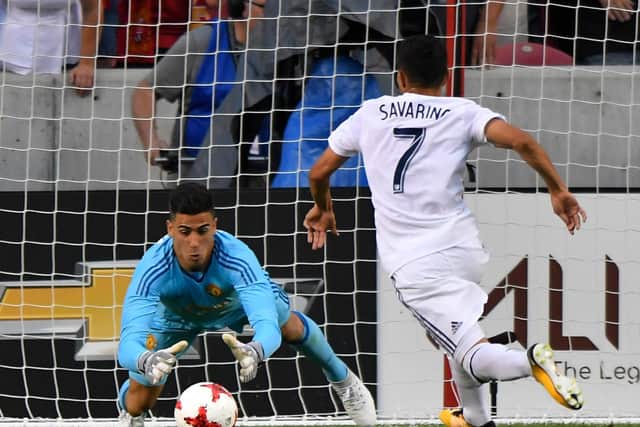 SAFE HANDS: Joel Pereira makes a save for Manchester United in a pre-season friendly. Picture:Gene Sweeney Jr/Getty Images.