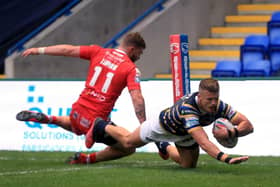 Ash Handley scores Rhinos' first try. Picture by Mike Egerton/PA Wire.