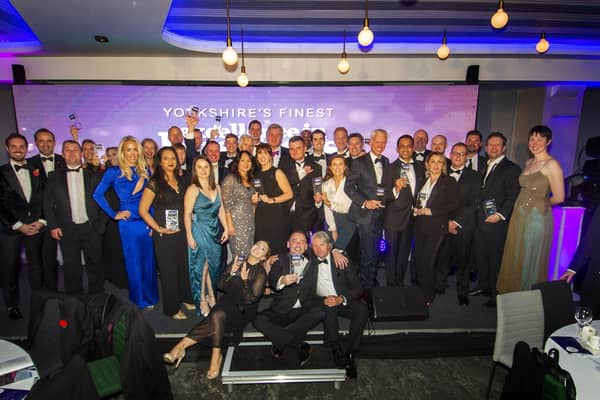 The Yorkshire Post Excellence in Business awards 2019 held in the Emerald Suite at Headingley Stadium. 
Group shot of all the winners.  Picture Tony Johnson