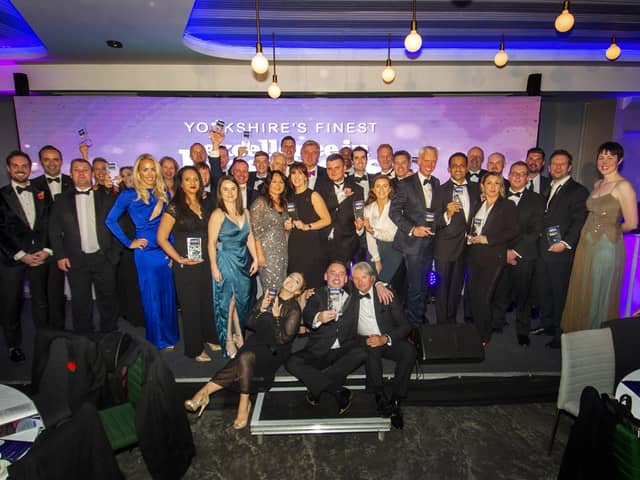 The Yorkshire Post Excellence in Business awards 2019 held in the Emerald Suite at Headingley Stadium. 
Group shot of all the winners.  Picture Tony Johnson