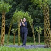 Pictured, willow weaver, Leilah Vyner of Dragon Willow with her living willow sculptures installed in at Sands Recreation Ground in Holmfirth as part of the Holmfirth Arts festival. Photo credit: Tony Johnson/JPIMediaResell