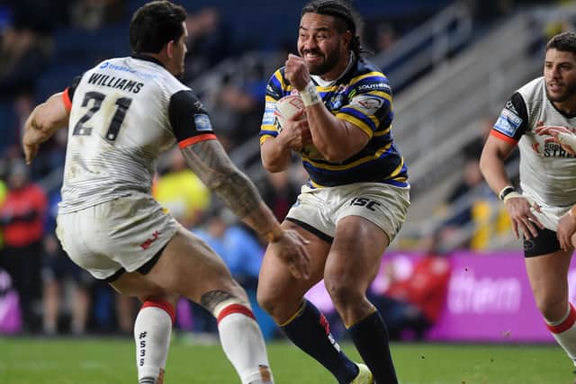 Leeds Rhinos' Konrad Hurrell is tackled by Toronto's Sonny Bill Williams in March.
 (Picture: Jonathan Gawthorpe
)