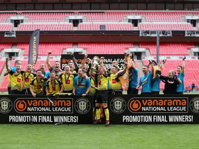PROMOTED: Harrogate Town beat Notts County in August's Conference play-off final at Wembley