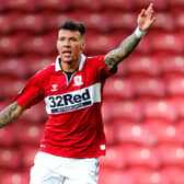 Middlesbrough's Marvin Johnson celebrates scoring his side's opening goal against Shrewsbury Town.