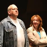 The playwright on stage alongside his wife Jane Thornton in Shafted!