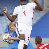 Cool head: England's Raheem Sterling celebrates after scoring the winning penalty.
