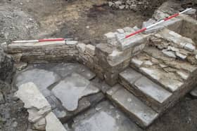 The excavated walls and staircase at Sheffield Castle. Photo: Wessex Archaeology/PA Wire