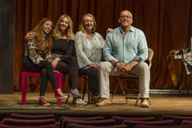 John Godber with his wife Jane and their daughters Elizabeth, (left) and Martha, at East Riding Theatre, Beverley, during rehearsals for The Empty Nester's Club in 2016. Picture James Hardisty.
