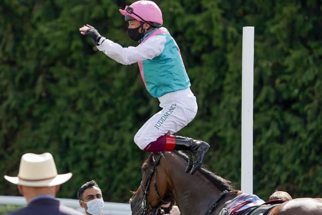 An absence of crowds did not deter Frankie Dettori from performing his flying dismount after Enable won her British swansong at Kempton.