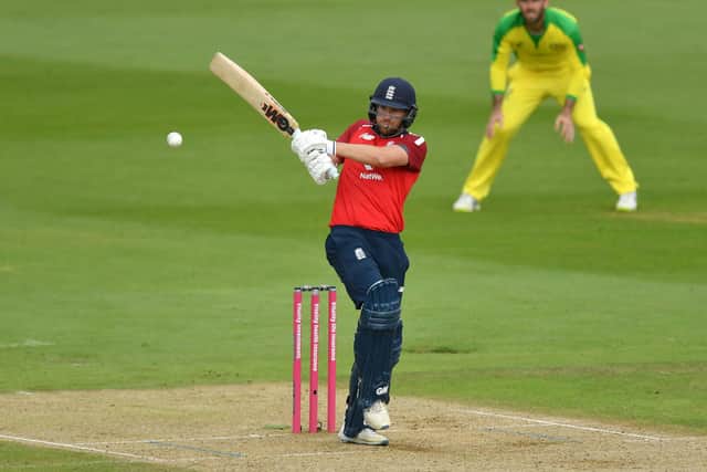 England's Dawid Malan hits a boundary during the second Vitality IT20 match at the Ageas Bowl. Picture: Dan Mullan/NMC Pool/PA