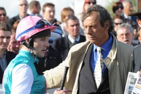 Tom Queally debriefs Sir Henry Ceci after Frankel's win at Doncatser 10 years ago.