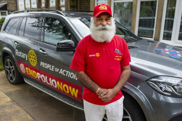 Joshi's car has the End Polio Now insignia on it. Picture: Tony Johnson