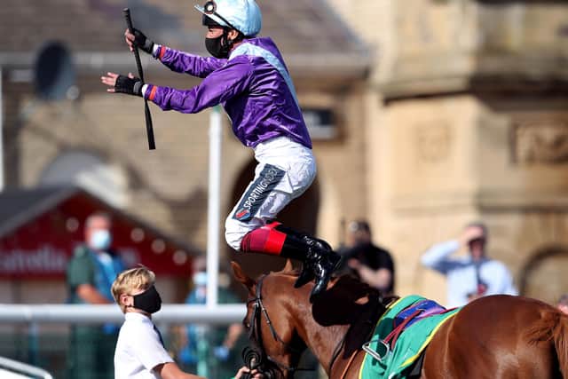 Frankie Dettori performed a flying dismount after Foxtrot Lady's win.