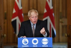 Prime Minister Boris Johnson during a virtual press conference at Downing Street, London, following the announcement that the legal limit on social gatherings is set to be reduced from 30 people to six. The change in the law in England will come into force on Monday as the Government seeks to curb the rise in coronavirus cases. Photo: PA