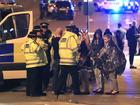 Emergency services at the scene of the bombing at Manchester Arena