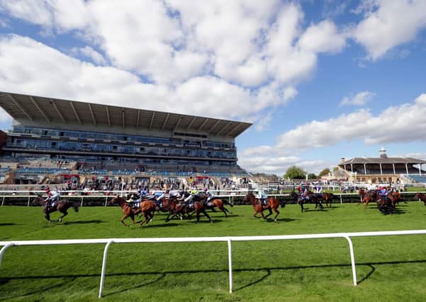Runners and riders past the finishing post for the Mondialiste Leger Legends Classified Stakes at Doncaster's St Leger meeting (Picture: PA)