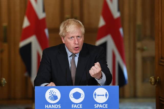 Boris Johnson at a Downing Street press conference last week as lockdown restrictions were tightened.