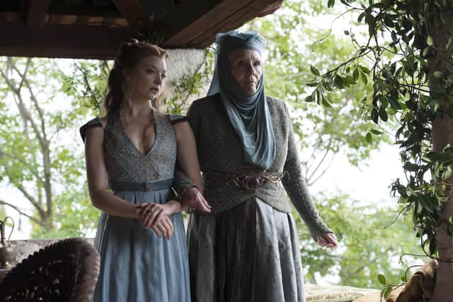 Dame Diana Rigg as Olenna Tyrell (right) and Natalie Dormer as Margaery Tyrell in the HBO series Game of Thrones.