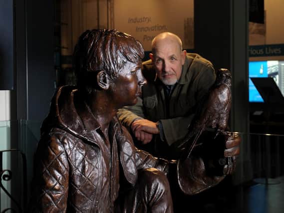 Graham Ibbeson pictured with his sculpture of Billy Casper and Kes at the Experience Barnsley Museum, Barnsley Town Hall. (Simon Hulme).