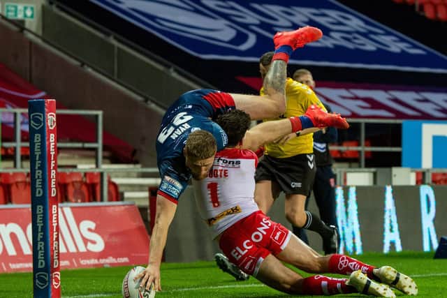 Hull KR's Ethan Ryan scores his spectacular try (PIC: BRUCE ROLLINSON)