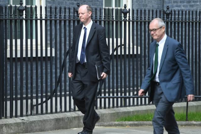 professor Chris Whitty and Sir Patrick Vallance arrive in 10 Downing Street.