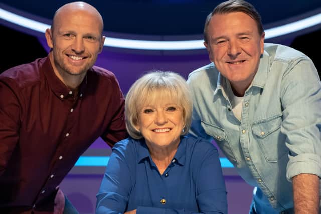 Sue Barker with Matt Dawson and Phil Tufnell, her co-stars on A Question of Sport.