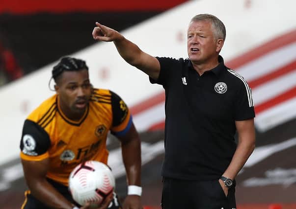 Sheffield United boss Chris Wilder shouts instructions to his players during the Premier League clash against Wolves at Bramall Lane. Picture: Darren Staples/Sportimage