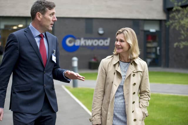 Jusitne Greening, the then Education Secretary, was pictured with headteacher David Naisbitt during her return to Oakwood School.