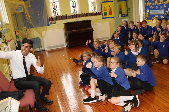 Chancellor of the Exchequer Rishi Sunak during a Q&A with pupils from the Pickhill Church of England Primary School near Thirsk, North Yorkshire, while on a visit to his Richmond constituency. Photo: Ian Lamming/PA