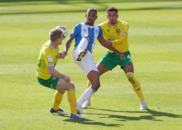 Huddersfield Town's Juninho Bacuna (centre) in action with Norwich City's Oliver Skipp (left) and Ben Godfrey (Picture: PA)