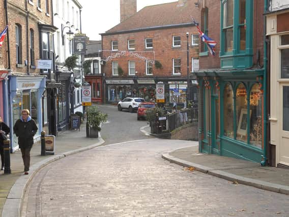 Ripon city centre, looking onto the top of Kirkgate