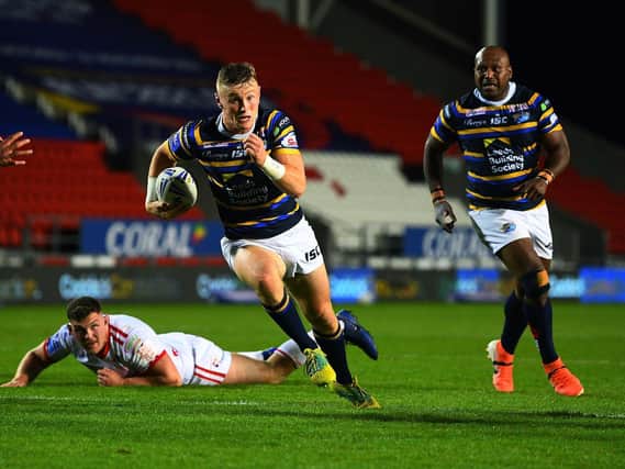 Leeds Rhinos' Harry Newman weaves for his stunning solo try (PIC: JONATHAN GAWTHORPE)