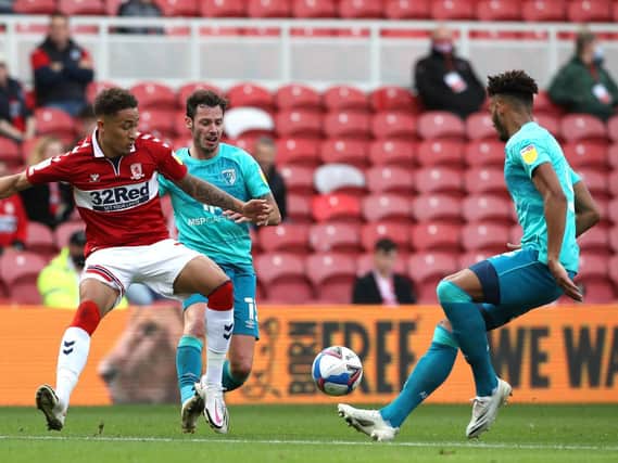 MATCH ACTION: 1,000 Middlesbrough fans were able to watch their Championship encounter with Bournemouth at the Riverside Stadium. Picture: Owen Humphreys/PA Wire.