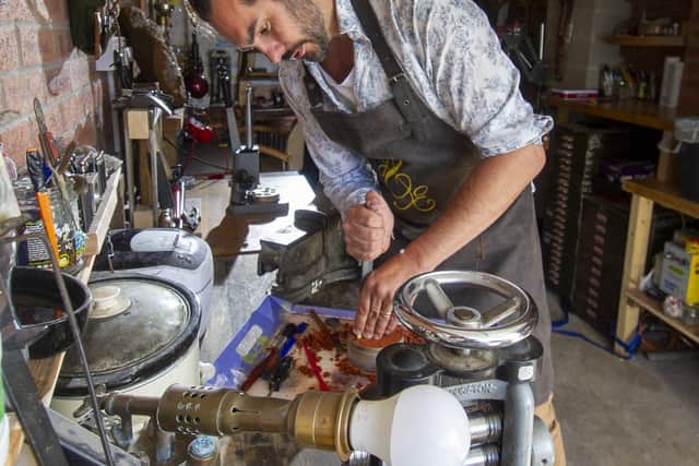Jewellery maker Mark Bell in his Wetherby workshop.
 Picture Tony Johnson