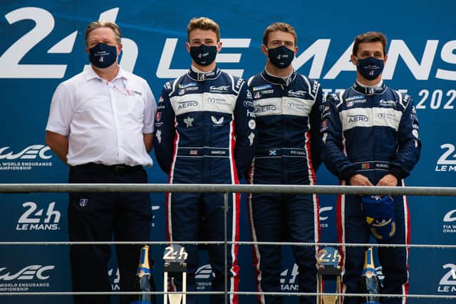 Zak Brown (left) with the winning United Autosports team.