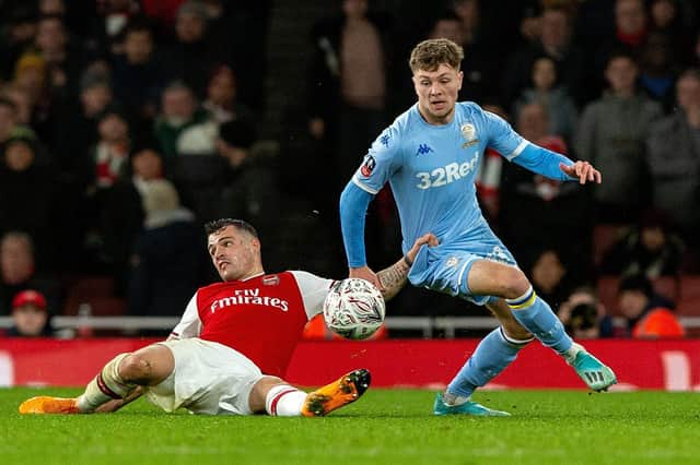 LOAN: Jordan Stevens playing for Leeds united at Arsenal in January's FA Cup tie