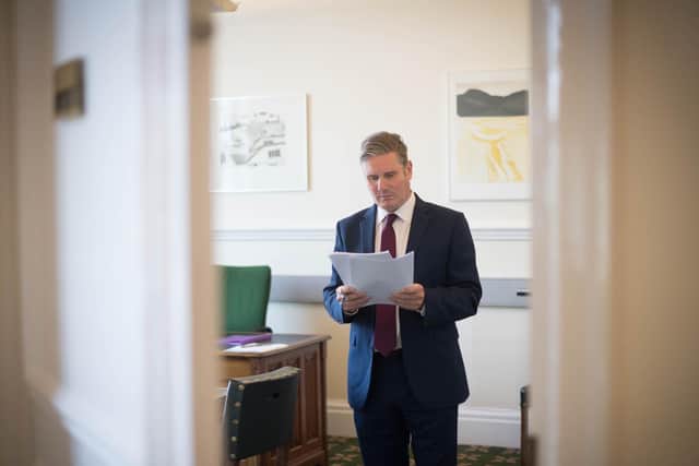 Labour leader Sir Keir Starmer prepares his conference speech in his office in Parliament in London before the address is livestreamed on the Labour Party website to members, replacing the annual conference, from the Danum Gallery, Library and Museum in Doncaster on Tuesday. Pic: PA