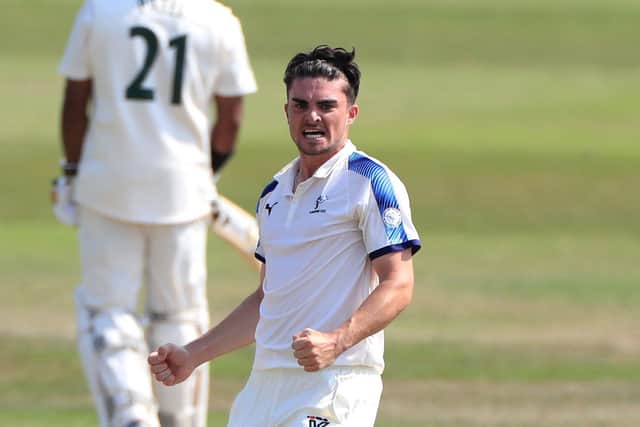 Top performer - Yorkshire's Jordan Thompson celebrates taking the wicket of Nottinghamshire's Matthew Carter during day four of The Bob Willis Trophy match at Trent Bridge, Nottingham. (Picture: PA)