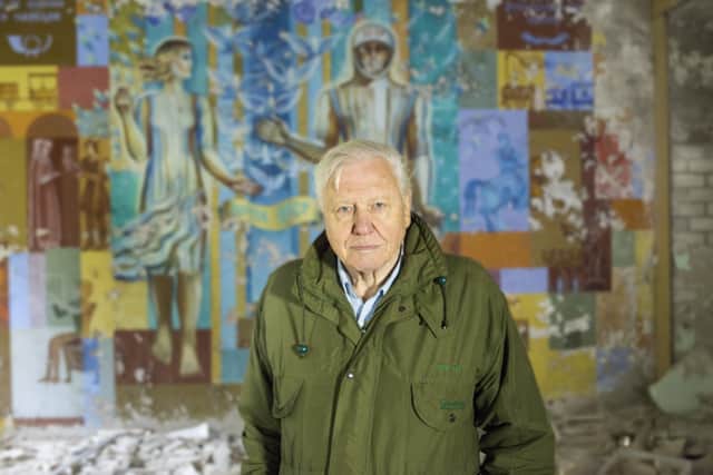 Sir David Attenborough in Chernobyl, Ukraine. Picture: PA Photo/Silverback Films/Joe Feraday.