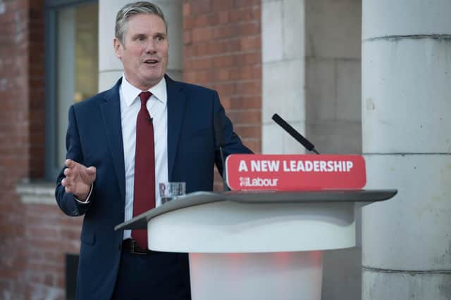 Labour leader Sir Keir Starmer delivers his keynote speech during the party's online conference from the Danum Gallery, Library and Museum in Doncaster. Photo: PA