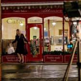 Nathalie Cox was filmed outside Atkinson Bakers this week for Father Christmas Is Back.