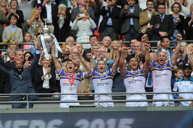 Rhinos celebrate at Wembley in 2015. Picture by Steve Riding.