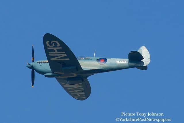 First picture of the NHS Spitfire over skies of Leeds cc Tony Johnson