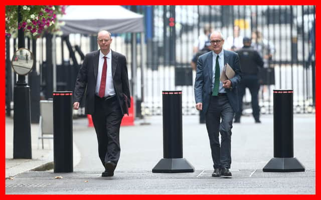 The Government's chief medical officer Chris Whitty (left) and chief scientific adviser Patrick Vallance arrive in Downing Street, London, ahead of a briefing to explain how the coronavirus is spreading in the UK and the potential scenarios that could unfold as winter approaches.