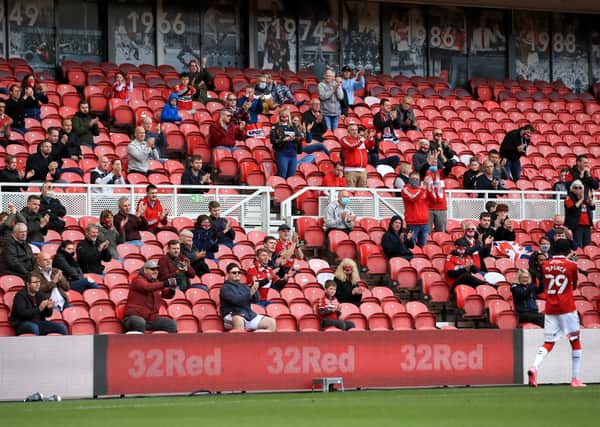 Riverside view: Middlesbrough fans in the stands during the Sky Bet Championship match. Picture: Owen Humphreys/PA