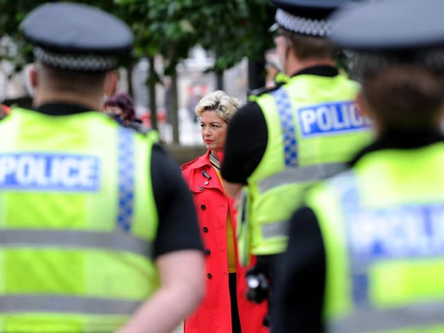 Police at last weekend's protest in Leeds. Photo: Simon Hulme.
