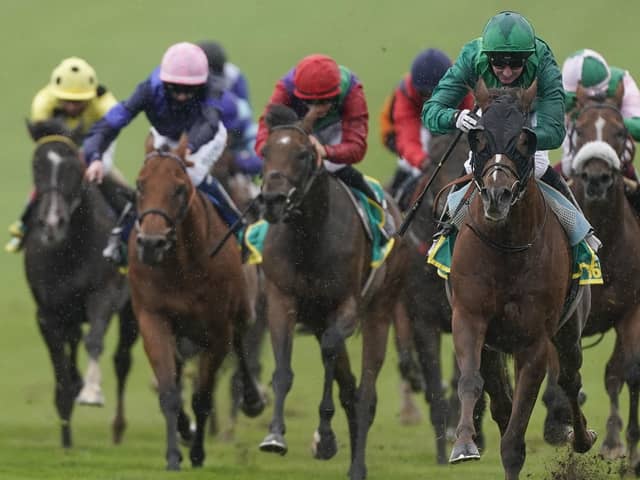 Paul Hanagan (right) is actually smiling as Majestic Dawn turns the bet365 Cambridgeshire into a one-horse race.