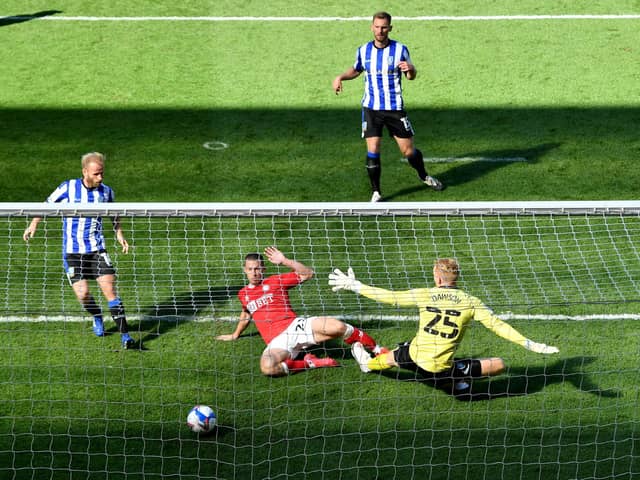 Bristol City's Tommy Rowe scores his side's first goal against Sheffield Wednesday (Picture: PA)