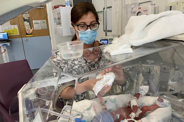 Mum Emma wirh baby Archie who was born nearly ten weeks premature
