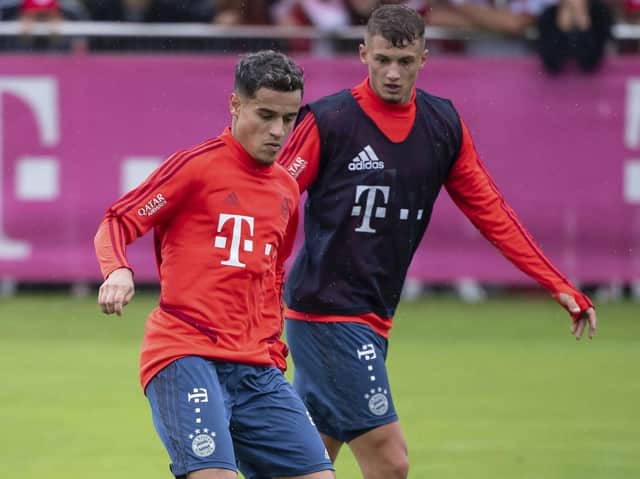 TARGET: Michael Cuisance pictured shadowing then-Bayern Munich team-mate Coutinho in training